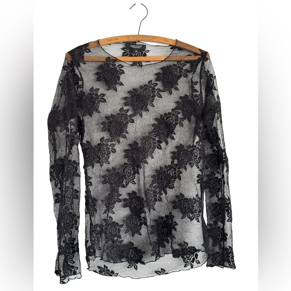 Lace Mesh Lettuce Hem Long Sleeve Top Size Medium Whimsygoth Chic - Picture 2 of 8